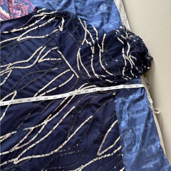 NWOT Catherines Women’s Navy Blue Sequin Chiffon Duet Blouse Plus Size 4X - Picture 9 of 10